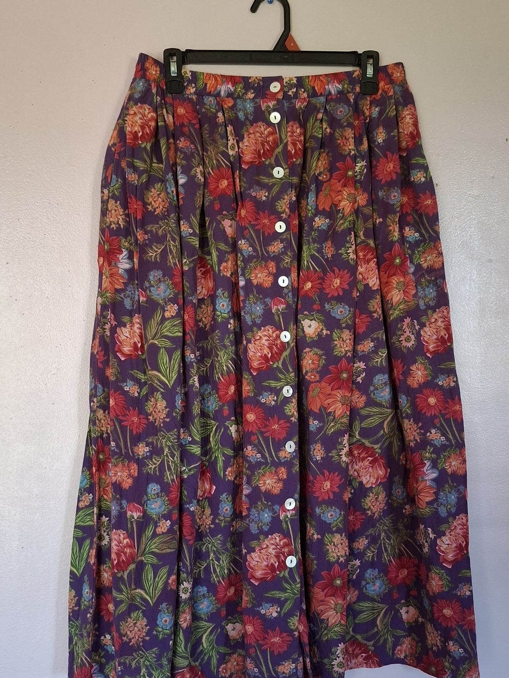 Vintage 90s Lizsport Floral Button Front Skirt L 100% Cotton